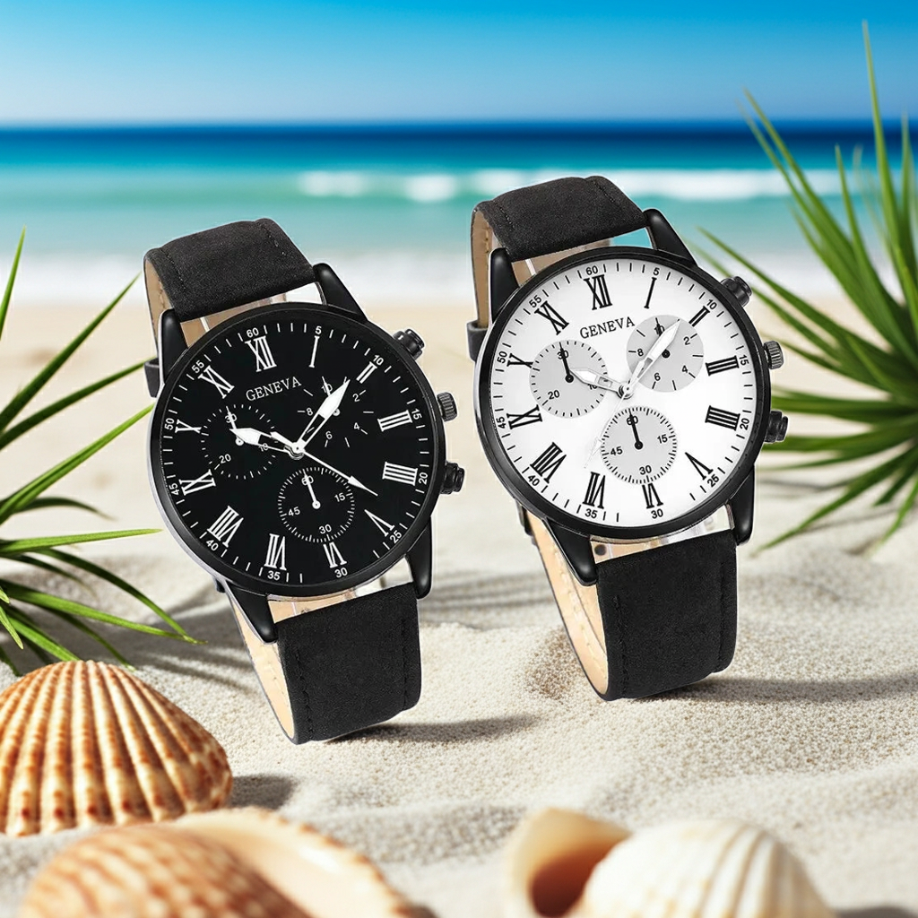 1/2PCS Set Couple Fashion Casual Leather Watches Ladies Simple Dial Quartz Wristwatches Dress Clock Montre Femme