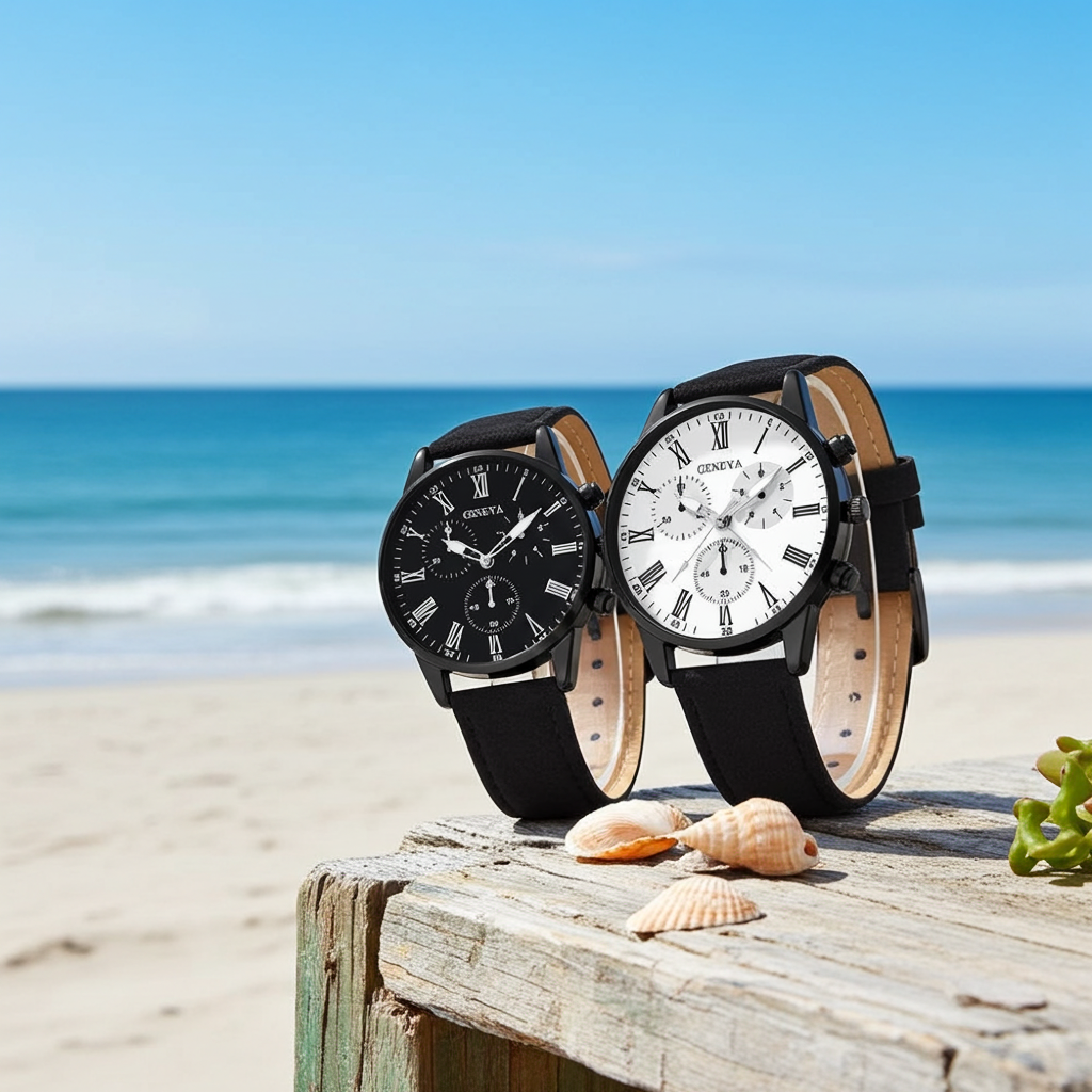 1/2PCS Set Couple Fashion Casual Leather Watches Ladies Simple Dial Quartz Wristwatches Dress Clock Montre Femme