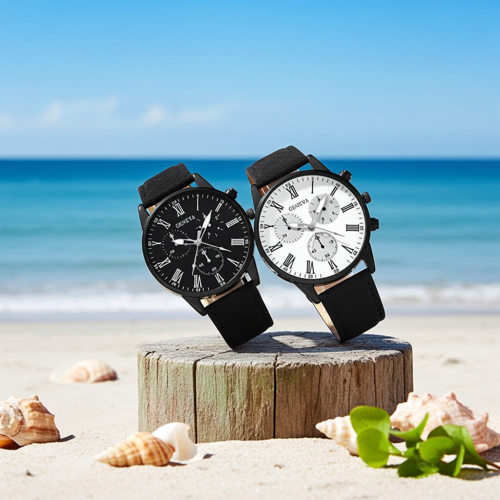 1/2PCS Set Couple Fashion Casual Leather Watches Ladies Simple Dial Quartz Wristwatches Dress Clock Montre Femme