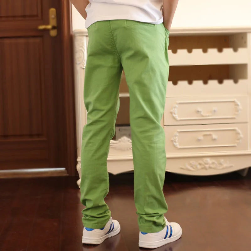4-18T kids Boy Pants Casual Solid 100% Cotton Straight Pants For Boys Elastic Waist Children Boys Trousers 110-180 High Quality