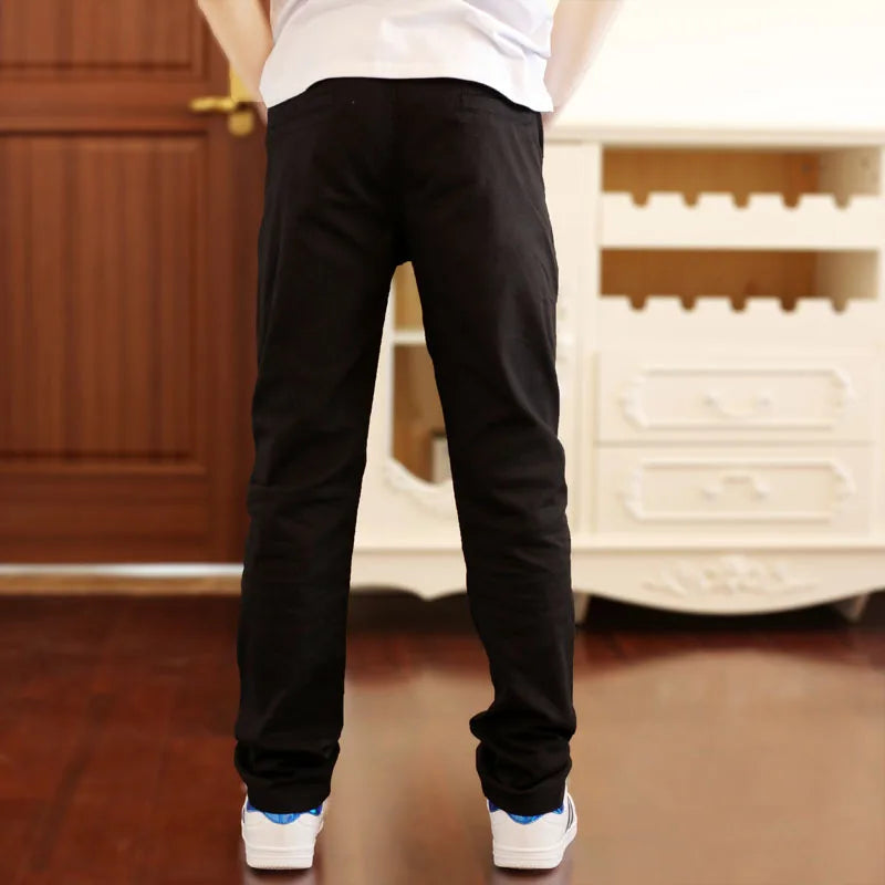 4-18T kids Boy Pants Casual Solid 100% Cotton Straight Pants For Boys Elastic Waist Children Boys Trousers 110-180 High Quality