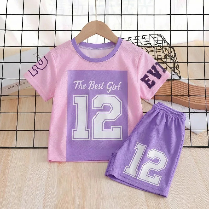 2026 Summer Children Breathable Mesh Running Clothes Sets Girls Quick-dry T Shirt and Shorts Two Piece Suit Kids Casual Outfits