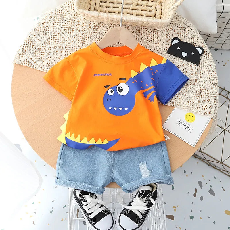 Kids Outfit Cartoon Dinosaur T-shirt Shorts 2Pcs/Set Fashion Baby Boys Girl Clothing Children Cotton Tracksuits Sport Outwear