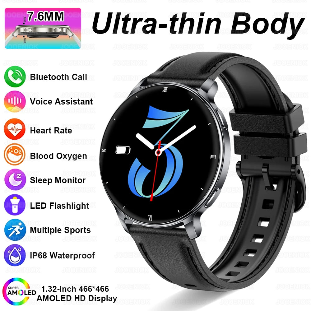 7.6MM Smart Watch 1.32'' AMOLED HD Screen Men Women Sports Watches LED Flashlight BT Call Heart Rate Health Care Smartwatch 2026
