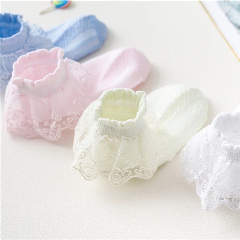 5/10Pairs Baby Girls Kids Socks Lace Ruffle Princess Mesh Children Ankle Short Breathable Cotton White Pink Blue Toddler Sock