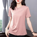 5XL Women Summer Spring cotton Blouses Shirts Lady Fashion Casual Short Sleeve O-Neck Solid Color T-shirt Blusas Tops MM2069