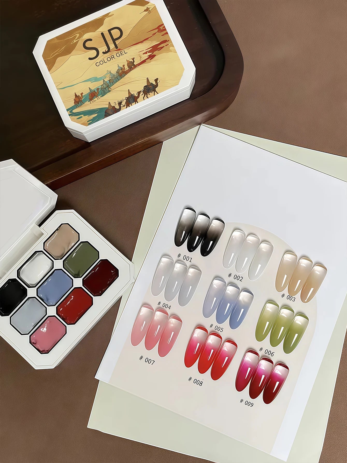 Manicure set, including 9 colors of solid nail polish, nail sponge + mini claw clip, new style , salon quality