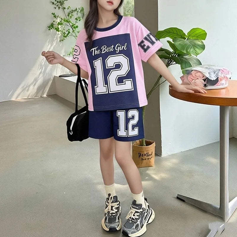 2026 Summer Children Breathable Mesh Running Clothes Sets Girls Quick-dry T Shirt and Shorts Two Piece Suit Kids Casual Outfits