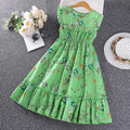 Children Girls Summer Casual Sleeveless Dress 5-12T Crew Neck Floral Dress Cool Breathable Princess Dress Kids Daily Clothes