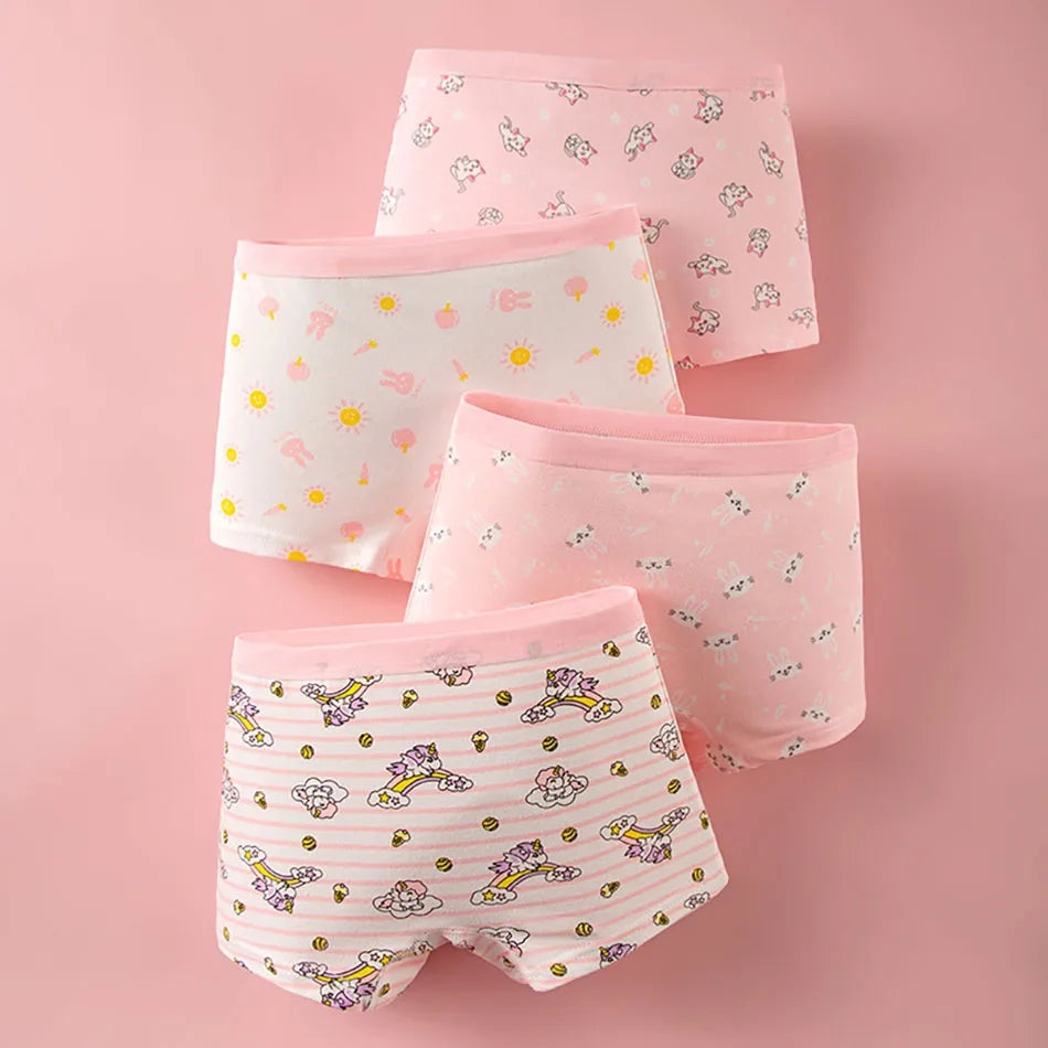 4 Pack Summer Girl Underwear Set Children Cartoon Clothes Boyshorts Soft and Comfortable Safety Panties for Little School Girls