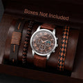 4PCS Fashion Men Business Watches  Leather Bracelets Set Round Dial Male's Analog Quartz Wristwatch Reloj Hombre（Without Box）