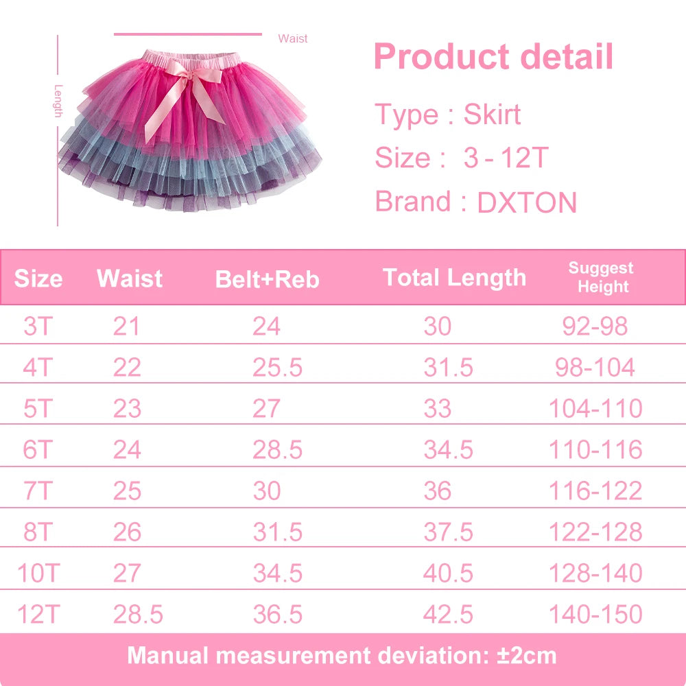 DXTON Children Skirt For Girls Layer Gradient Princess Tutu Skirt Four Seasons Tulle Patchwork Girls Skirt Kids Casual Outfits