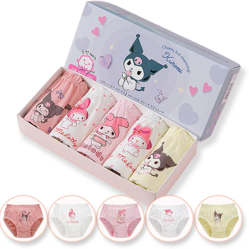5 Pcs/Box Cotton Panties For Girls Cute Cartoon Character Kuromi Melody Girls Briefs Children Underwear Breathable Kids Knickers