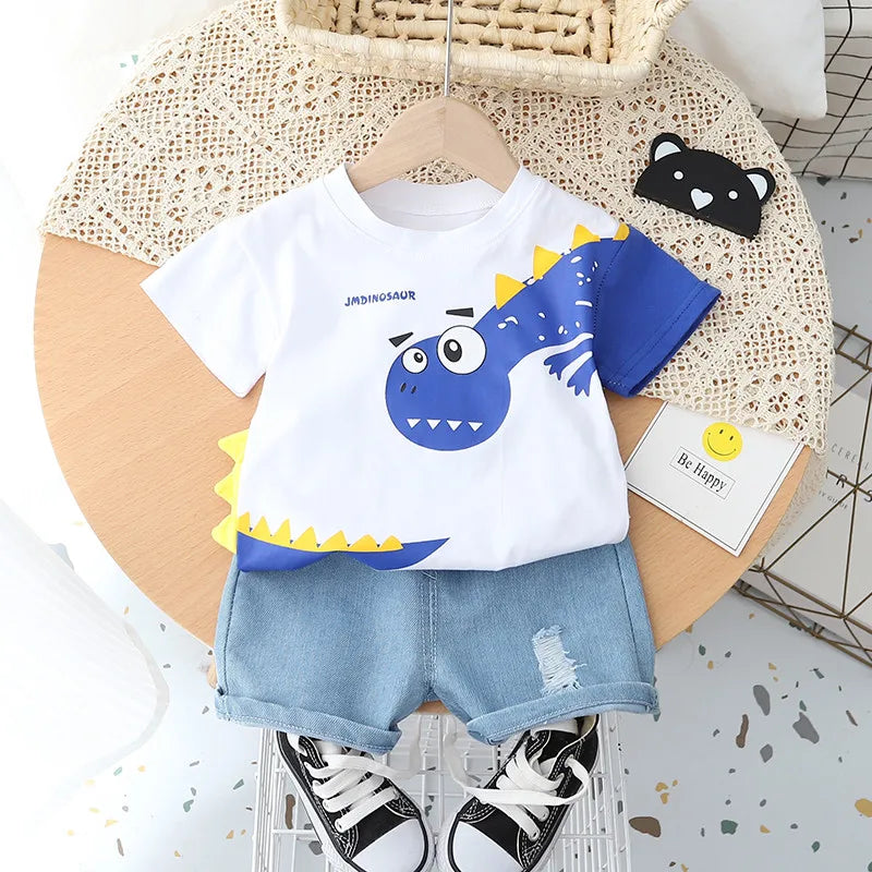 Kids Outfit Cartoon Dinosaur T-shirt Shorts 2Pcs/Set Fashion Baby Boys Girl Clothing Children Cotton Tracksuits Sport Outwear