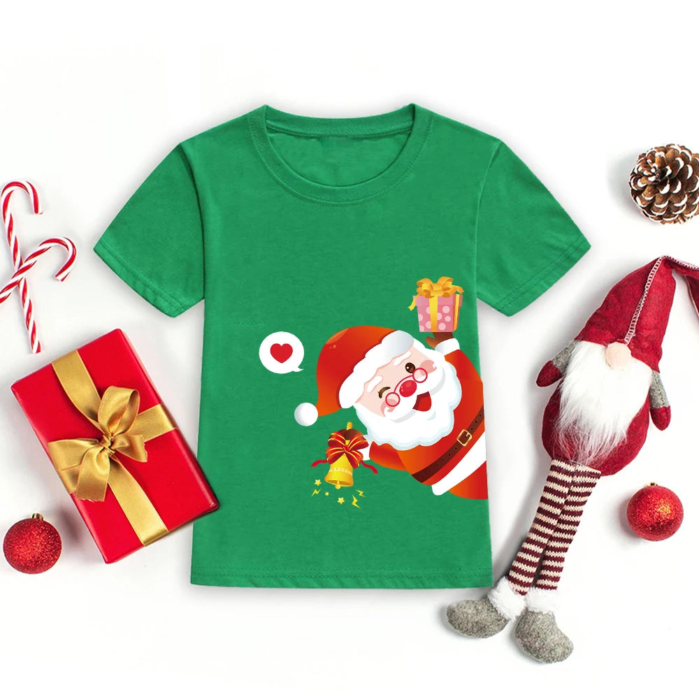 Merry Christmas Santa Claus Kids Tshirt Fashion Children Clothes Boys Girls Short Sleeve T-shirt Kids Xmas Holiday T Shirts