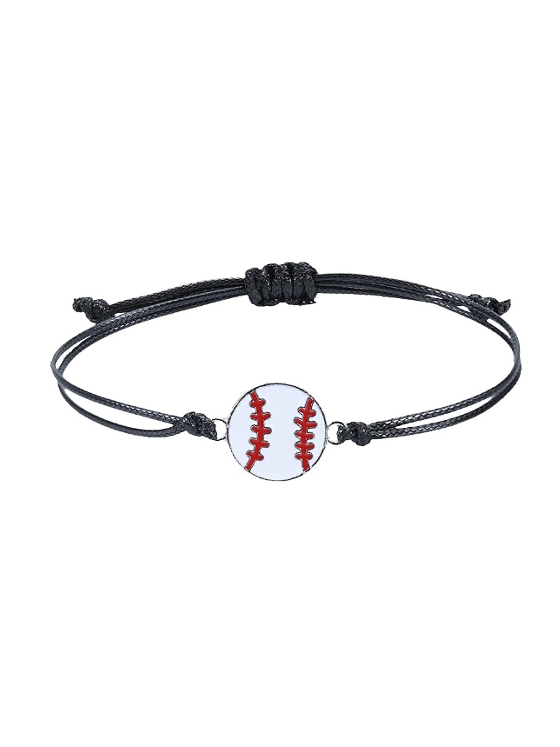 Men's Watch & Baseball Bracelet Set, Geneva Style Leather Quartz Wristwatch for Men