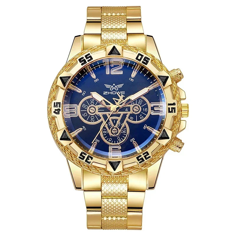 Luxury Business Reloj para hombre con correa de acero inoxidable, cristal con protección contra luz azul, movimiento de cuarzo, esfera grande y diseño casual; un regalo ideal para caballeros