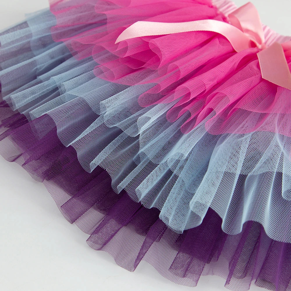 DXTON Children Skirt For Girls Layer Gradient Princess Tutu Skirt Four Seasons Tulle Patchwork Girls Skirt Kids Casual Outfits