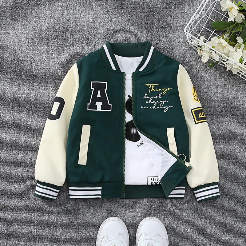 Spring Autumn Teens Cool Boys Coat Cartoon Bear Pattern Baseball Sports Jacket For 4-12 Years Children Casual Outerwear Clothing