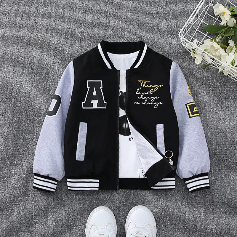 Spring Autumn Teens Cool Boys Coat Cartoon Bear Pattern Baseball Sports Jacket For 4-12 Years Children Casual Outerwear Clothing