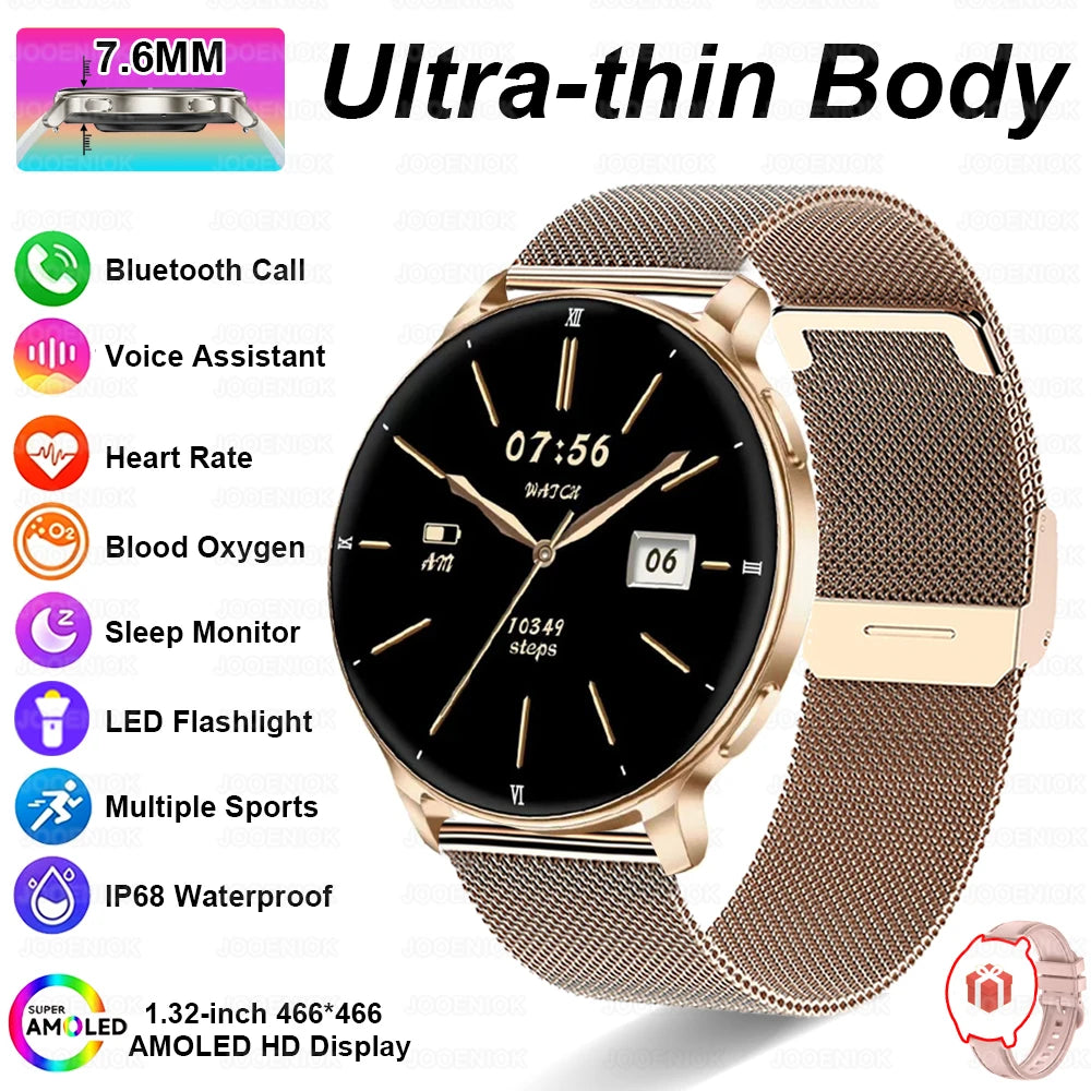 7.6MM Smart Watch 1.32'' AMOLED HD Screen Men Women Sports Watches LED Flashlight BT Call Heart Rate Health Care Smartwatch 2026