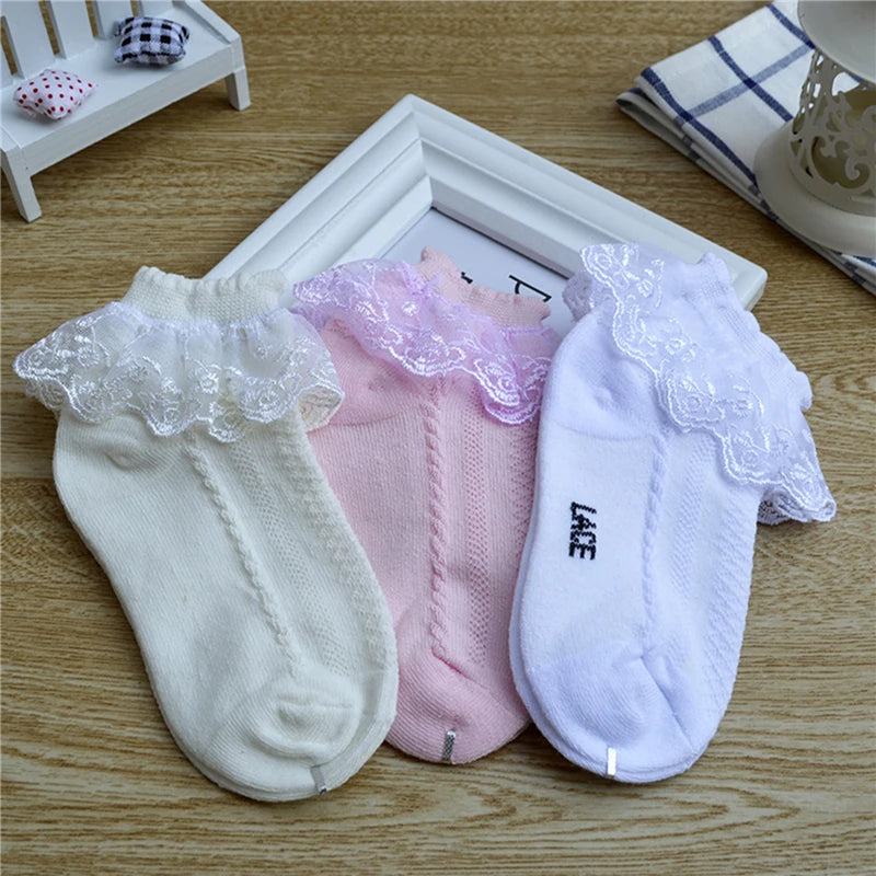 5/10Pairs Baby Girls Kids Socks Lace Ruffle Princess Mesh Children Ankle Short Breathable Cotton White Pink Blue Toddler Sock