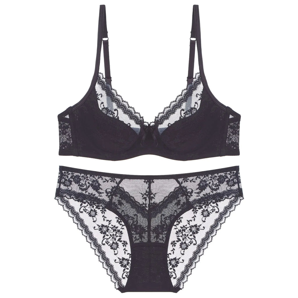 Summer Sexy Lace Embroidery Women Lingerie Set French Thin Cup Push Up Bra Comfort Breathable Underwear Ladies Bra Briefs Set