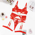 Ellolace Hot Women's Lingerie Sets Charming Bra Belt Thong 3PC with Leg Circles Fantasy Deep V-neck Women Intimate Underwear