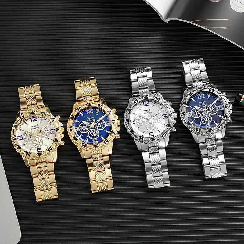Luxury Business Reloj para hombre con correa de acero inoxidable, cristal con protección contra luz azul, movimiento de cuarzo, esfera grande y diseño casual; un regalo ideal para caballeros