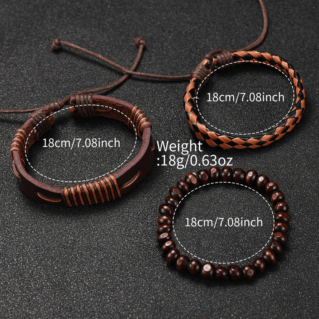 4PCS Fashion Men Business Watches  Leather Bracelets Set Round Dial Male's Analog Quartz Wristwatch Reloj Hombre（Without Box）