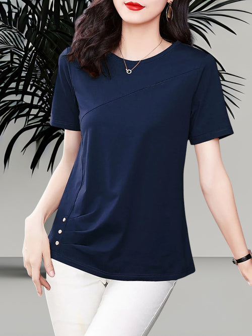 Blusa de Algodón Manga Corta para Mujer — Cuello Redondo, Tallas hasta 5XL