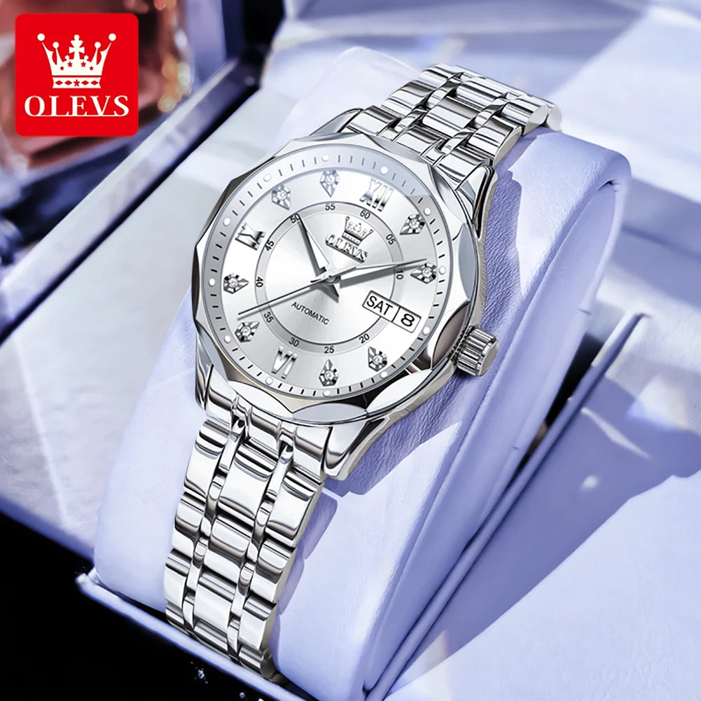 OLEVS 6727 Fashion Elegant Women's Automatic Mechanical Watches Simple Versatile 30m Waterproof Original Lady Wristwatch Genuine