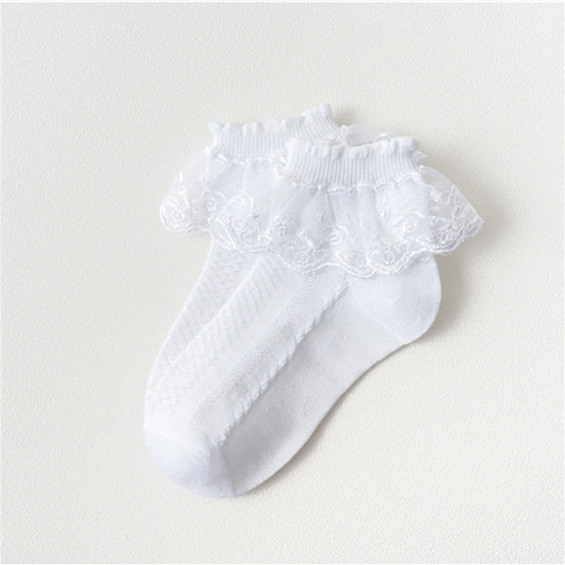 5/10Pairs Baby Girls Kids Socks Lace Ruffle Princess Mesh Children Ankle Short Breathable Cotton White Pink Blue Toddler Sock