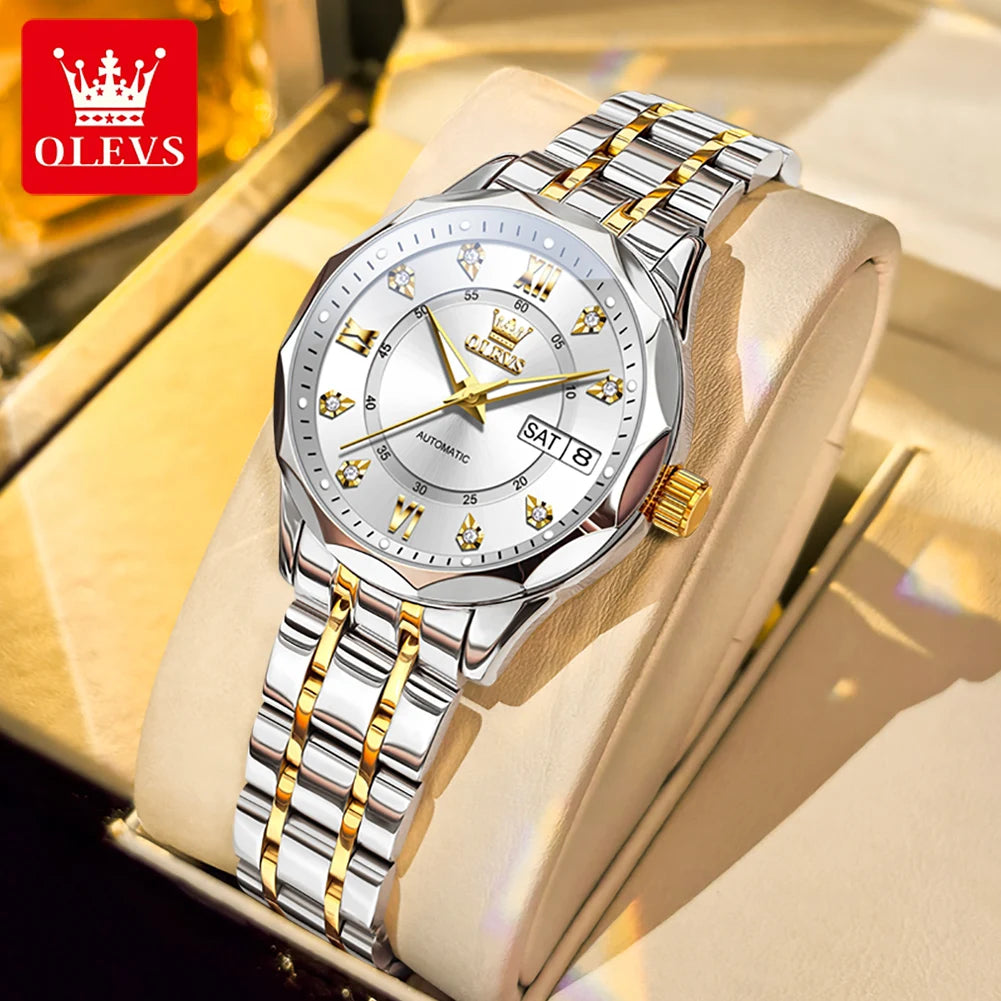 OLEVS 6727 Fashion Elegant Women's Automatic Mechanical Watches Simple Versatile 30m Waterproof Original Lady Wristwatch Genuine