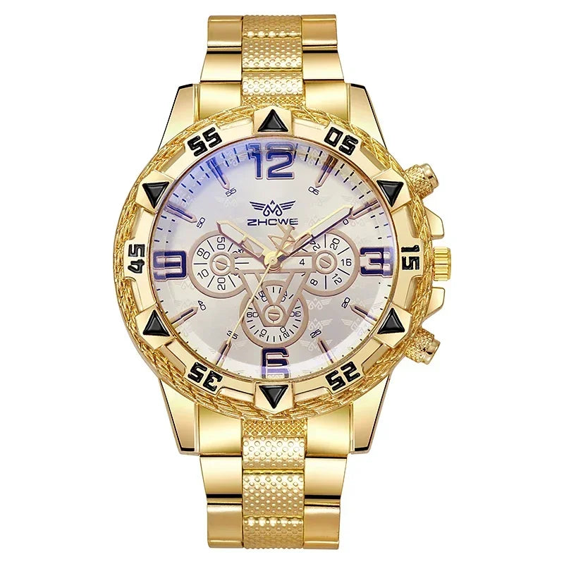 Luxury Business Reloj para hombre con correa de acero inoxidable, cristal con protección contra luz azul, movimiento de cuarzo, esfera grande y diseño casual; un regalo ideal para caballeros