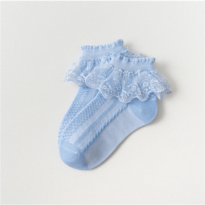 5/10Pairs Baby Girls Kids Socks Lace Ruffle Princess Mesh Children Ankle Short Breathable Cotton White Pink Blue Toddler Sock