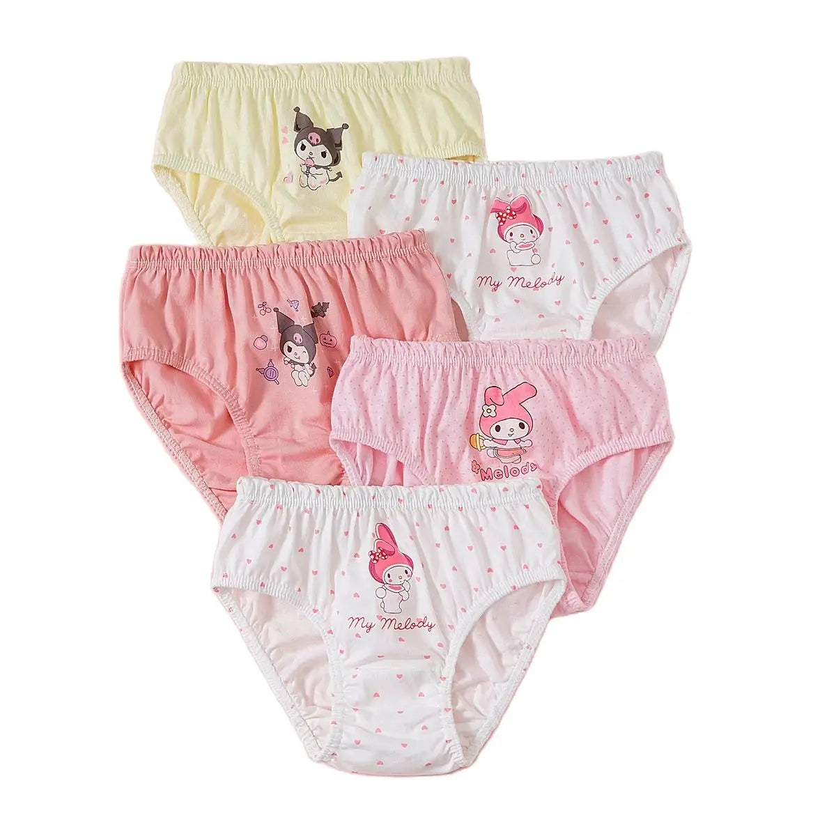 5 Pcs/Box Cotton Panties For Girls Cute Cartoon Character Kuromi Melody Girls Briefs Children Underwear Breathable Kids Knickers