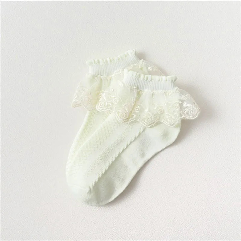 5/10Pairs Baby Girls Kids Socks Lace Ruffle Princess Mesh Children Ankle Short Breathable Cotton White Pink Blue Toddler Sock