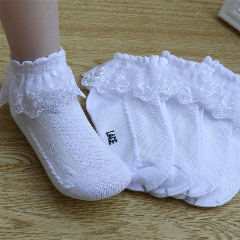 5/10Pairs Baby Girls Kids Socks Lace Ruffle Princess Mesh Children Ankle Short Breathable Cotton White Pink Blue Toddler Sock