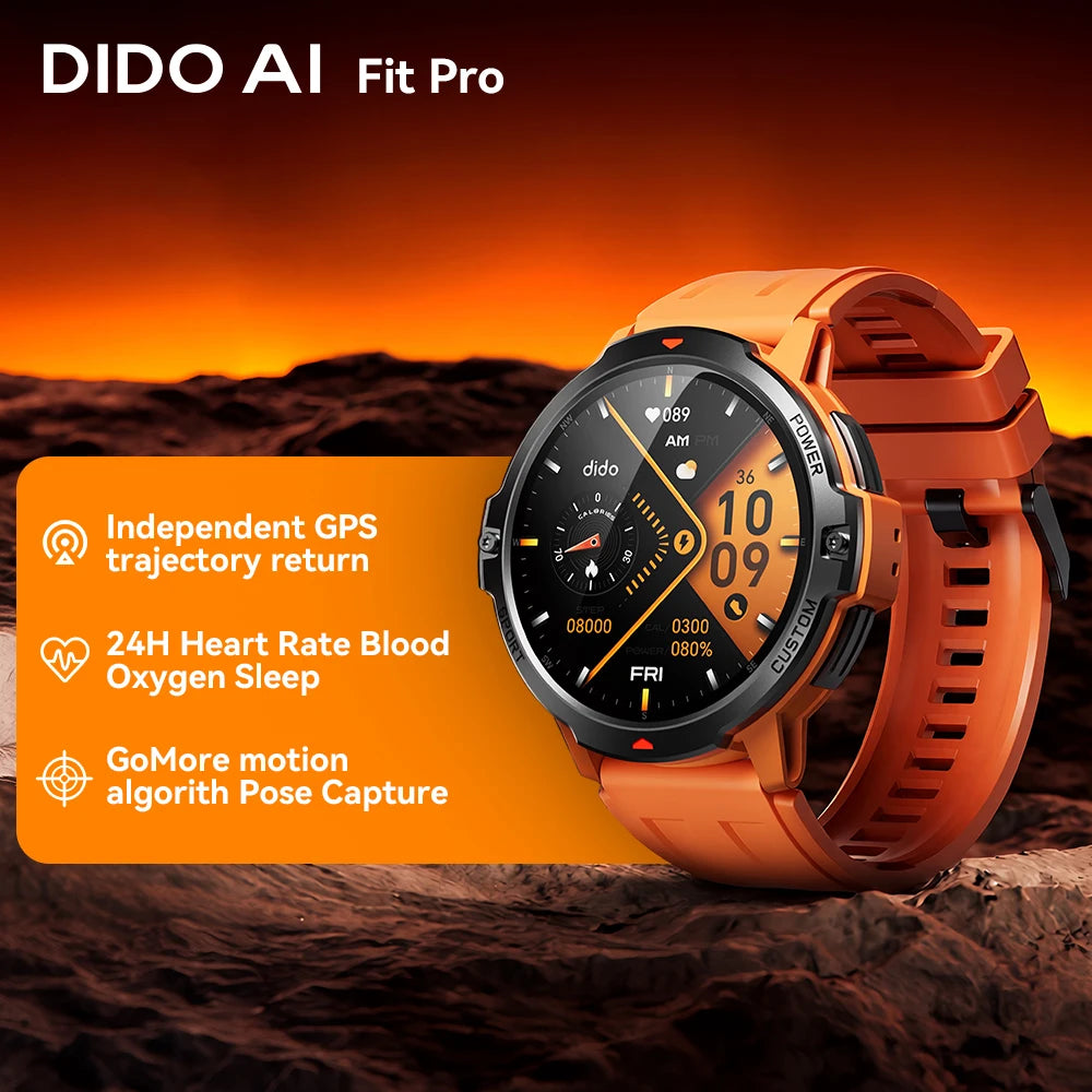Dido AI Fit Pro Professional 24H Health Monitoring GPS Outdoor Smartwatch Heart Rate Blood Oxygen 3ATM Waterproof Smart Watches