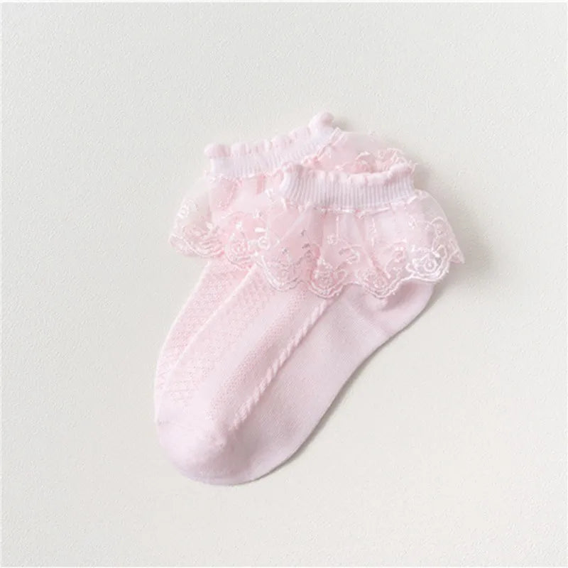 5/10Pairs Baby Girls Kids Socks Lace Ruffle Princess Mesh Children Ankle Short Breathable Cotton White Pink Blue Toddler Sock