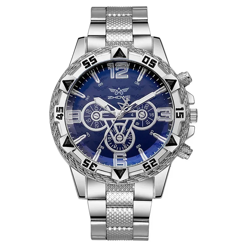 Luxury Business Reloj para hombre con correa de acero inoxidable, cristal con protección contra luz azul, movimiento de cuarzo, esfera grande y diseño casual; un regalo ideal para caballeros