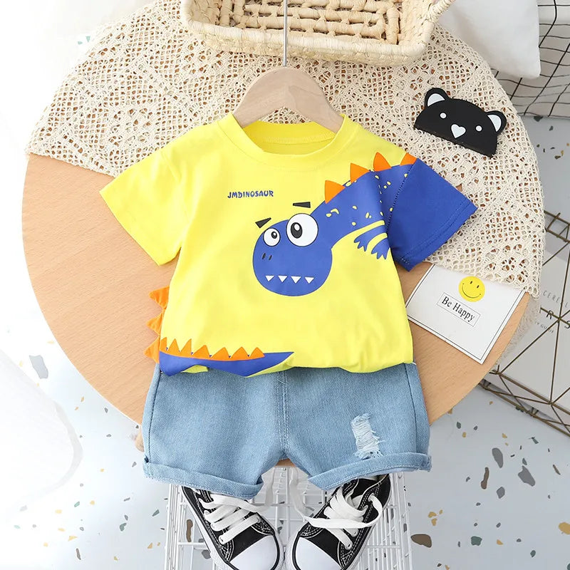 Kids Outfit Cartoon Dinosaur T-shirt Shorts 2Pcs/Set Fashion Baby Boys Girl Clothing Children Cotton Tracksuits Sport Outwear