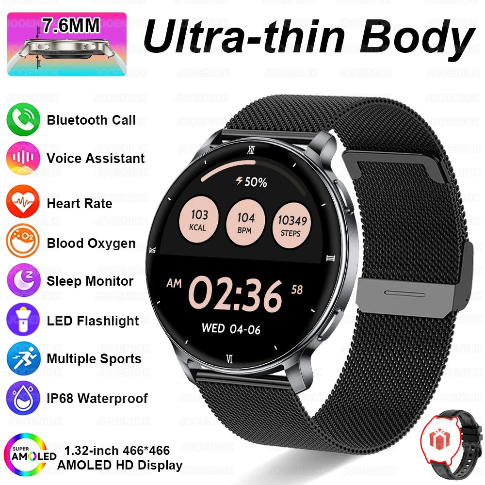 7.6MM Smart Watch 1.32'' AMOLED HD Screen Men Women Sports Watches LED Flashlight BT Call Heart Rate Health Care Smartwatch 2026