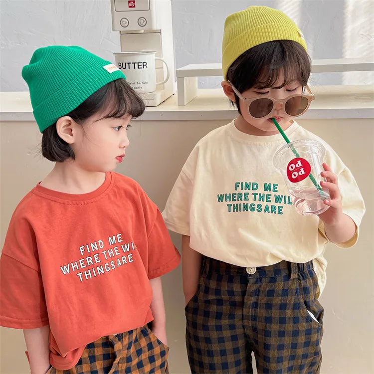 2025 Summer New Fashion Letter Print Girls T Shirts Cotton Children Short Sleeve Tops Kids Boys Casual T Shirt Baby Clothes