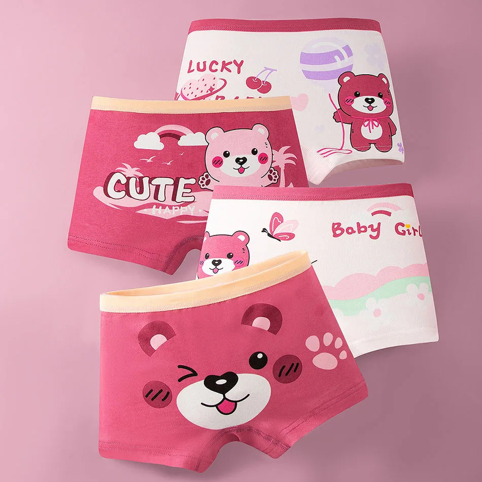 4 Pack Summer Girl Underwear Set Children Cartoon Clothes Boyshorts Soft and Comfortable Safety Panties for Little School Girls