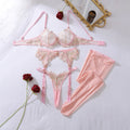 Ellolace Honey Women's Lingerie Sets Romantic Coquette Embroidered Bra 3PC Stockings Premium Gold Thread Jewel Decor Underwear