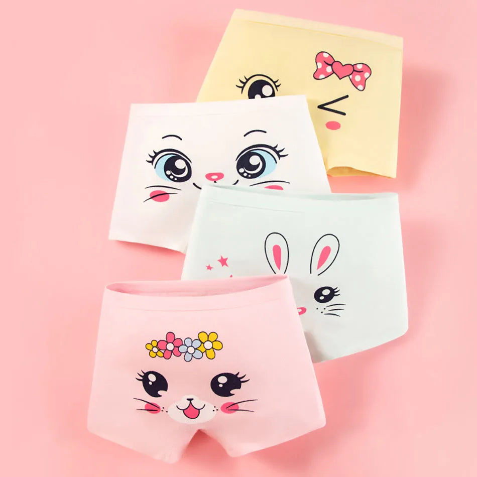 4 Pack Summer Girl Underwear Set Children Cartoon Clothes Boyshorts Soft and Comfortable Safety Panties for Little School Girls