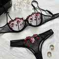 2pcs Set Sweet Mesh Lace Flower Bra Sexy Embroidery Bra Panties Set Bowknot Intimates Push Up Bra Women Romantic Evenings