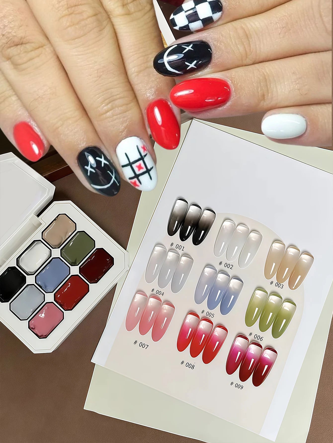 Manicure set, including 9 colors of solid nail polish, nail sponge + mini claw clip, new style , salon quality